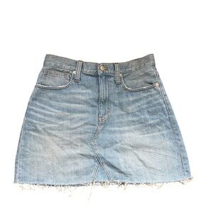 Madewell Women’s Sz 27 Light Blue Frayed Hem Mini Denim Skirt Rigid A Line
